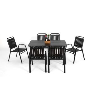 Set da pranzo da 7 pezzi nero esterno con Patio in plastica e tavolo in acciaio per giardino per giardino - Product Image 3