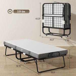 Lit pliant portable pour adultes, taille double, 78,75 x 35,5, cadre en acier super résistant, lit pliant avec matelas - Product Image 3
