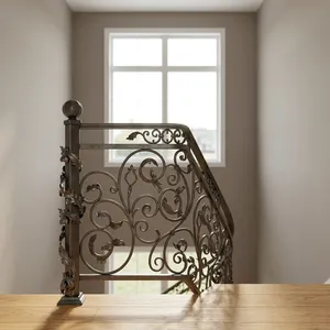 Barandal de Escalera de Hierro Forjado Ornamental y Elegante con Trabajos Decorativos para Escaleras Interiores de Lujo y Diseño de Interiores de Hogar - Product Image 5