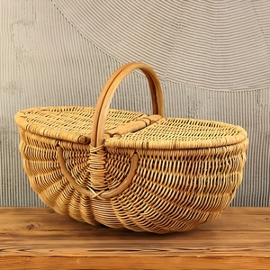 Cesta de picnic grande de mimbre redonda semicircular con tapa cestas de camping naturales superventas logotipo personalizado de gran tamaño aceptar - Product Image 6