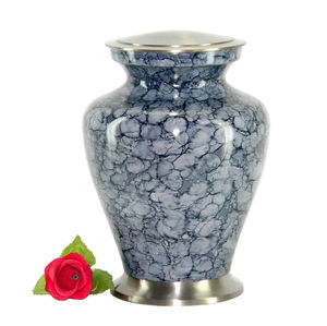 Urna Funeraria de Metal Gris Moteado de Lujo al por Mayor, Jarra Conmemorativa con Detalles Plateados Mate y Diseño Artístico en Esmalte Pulido - Product Image 1