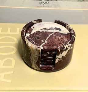 Hand Crafted <b>Coaster</b> Set With Red Zebra Natural Stone Marble Onyx Crystal Finish For Luxury Home <b>Table</b> Decor - Product Image 2