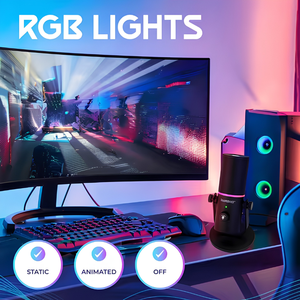 RGB Gaming <b>USB</b> Microphone with Noise Reduction, Mute Button, Volume Control, Headphone Jack for Streaming and Podcasting - Product Image 3