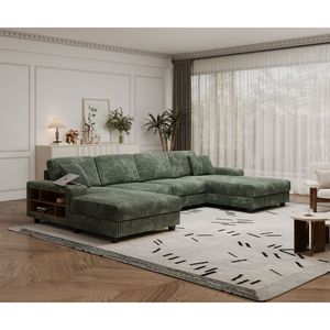 Divano Moderno e Confortevole a U Convertibile a 4 Posti in Tessuto Corduroy per Soggiorno, Grande Divano a Due Posti - Product Image 3