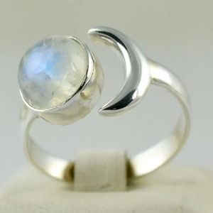 Rainbow Moonstone <b>Ring</b> 925 Sterling <b>Silver</b> Handmade <b>Statement</b> Promise <b>Ring</b> for Women Boho Round June Birthstone Jewelry - Product Image 3