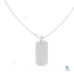 Yellow Gold Lab Grown Diamond Pave <b>Dog</b> <b>Tag</b> Pendant Necklace Minimalist Design Unisex Everyday Wear Wedding Anniversary Gift - Product Image 3