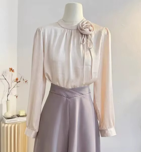 Wholesale Women's Shirt Tops, High-quality Long Sleeved Office V-neck <b>Satin</b> Shirts, Lapel Shirts for Women - Product Image 5