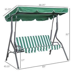 3-Person Porch <b>Swing</b> Chair with Green Canopy Garden <b>Swing</b> Seat for Adults Steel <b>Frame</b> Cushions Armrests Outdoor Patio Furniture - Product Image 3