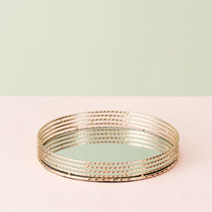 Modern Round Gold Metal Mirrored Serving Tray Elegant Decorative Glass <b>Organizer</b> Luxury Wedding Display <b>Plate</b> Home Decor Accent - Product Image 1