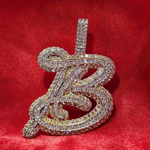 S925 Luxury Vintage 18K Gold Plated for Certified Moissanite Letter B Pendant Brilliant Cut Stones Micro Insert Design Unisex - Product Image 2