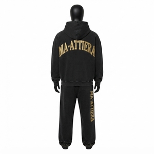 Conjunto de Sudadera con Capucha y Pantalones Deportivos Personalizados para Hombre, con Pedrería Negra, Cierre de Cremallera, Felpa de Algodón, Ropa Deportiva Urbana, Venta al Por Mayor OEM - Product Image 3
