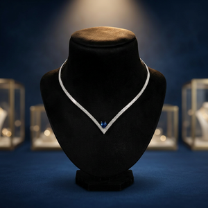 Collier unisexe de luxe AMBER JEWELS en or massif 18 carats avec diamant taille brillant et pierre centrale bleue fantaisie, certifié IGI, tendance pour mariage - Product Image 4