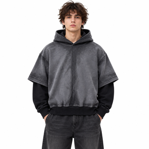Sudadera con Capucha de Doble Capa para Hombre, Estilo Vintage Lavado, Oversize, Streetwear, con Logotipo Personalizado, Marca Privada, Fabricante Mayorista - Product Image 1
