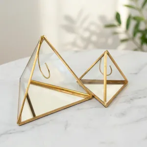 Artisan Design Glass Pyramid <b>Jewelry</b> Tray with Gold Frame Lacquered Finish Modern Minimalist Design for Table <b>Storage</b> - Product Image 3