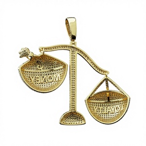 Iced Out Loyalty Vs Money Diamond <b>Scale</b> Pendant 925 Yellow and White Gold | Full Pave Hip Hop Statement Charm - Product Image 2