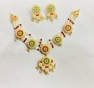 Pearl Indian Wedding Choker <b>Necklace</b> Set Heavy Designer Bridal Ethnic Jewelry Handmade <b>Statement</b> <b>Necklace</b> Earrings - Product Image 3