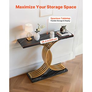 Modern 39-Inch <b>Gold</b> <b>Console</b> <b>Table</b> Narrow Long Sofa Accent Stand Wood Rectangle Entrance Desk for Home Use Behind Couch - Product Image 4