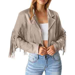 Women's Reversible Fringe Faux <b>Suede</b> Leather <b>Jacket</b> Cool Cropped Cardigan Open Front Lapel Fashionable Women Leather <b>Jackets</b> - Product Image 4
