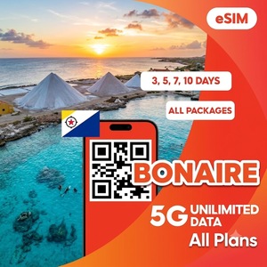 Carte SIM électronique Bonaire Données illimitées 3/5/7/10 jours 4G/5G Internet de voyage Code QR Livraison instantanée par e-mail - Product Image 1