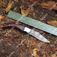 Couteau pliant utilitaire professionnel en acier Damas fait main, pour la chasse en extérieur, la survie, le bricolage, OEM/OBM, avec système de verrouillage arrière et manche en bois Pakka