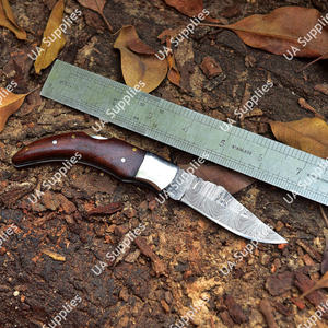 Professional Handmade Damascus Steel <b>Utility</b> Folding Pocket <b>Knife</b> Outdoor Hunting OEM/ OBM Back Lock Pakka Wood Handle DIY Grade - Product Image 6