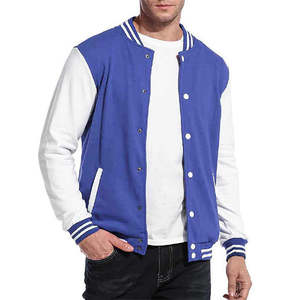 Chaqueta Varsity Azul y Blanca para Hombre, Mangas en Contraste, Cuello Alto, Puños con Cremallera, Cierre Frontal, Ropa Exterior Informal, Impermeable y Transpirable - Product Image 2