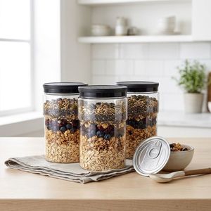 Clear PET Round <b>Plastic</b> <b>Jar</b> <b>with</b> Easy Open Pull Ring <b>Lid</b> for Candy Coffee Beans Dry Food Vietnam Factory Manufacturer - Product Image 2