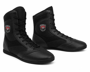 Bottes de boxe personnalisées en gros, en cuir noir respirant, pour toutes les saisons, chaussures d'entraînement durables, design montant - Product Image 1