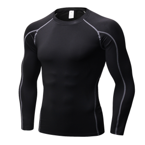 Camiseta Deportiva de Manga Larga para Hombre, Cuello Redondo, Secado Rápido, Corte Regular, Tejido Satinado Transpirable, Color Negro - Product Image 1