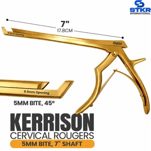 เครื่องมือศัลยกรรมกระดูกคอ Kerrison Cervical Rougers สีทอง ขนาด 1-5 มม. 7 นิ้ว ใช้ซ้ำได้ ฆ่าเชื้อได้ 5 ชิ้น ผลิตจากเหล็กกล้าไร้สนิมเยอรมัน - Product Image 4