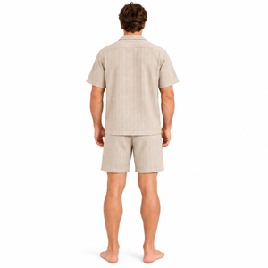 <b>Men</b> Striped Woven Pajama Set <b>Short</b> Sleeve Button Down Sleepwear Summer Cool Loungewear Matching <b>Lounge</b> <b>Shorts</b> Taupe Nightwear - Product Image 3