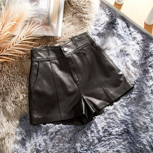 PIHA SPORTS Women's Mid Waist Genuine Leather Casual Wide Leg <b>Waterproof</b> Quick Dry Eco-Friendly Button Fly <b>Shorts</b> for Teen - Product Image 4