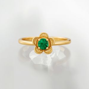 Anillo Floral de Oro Sólido de 18K con Baño de Rodio y Esmeralda, con Pétalos Esculpidos, Joyería de Lujo para Bodas y Fiestas, OEM - Product Image 2
