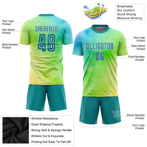 Ensembles d'uniformes de football à manches courtes 100 % polyester de qualité supérieure, séchage rapide, sublimation, personnalisables pour adultes, OEM - Product Image 3