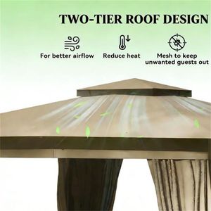 Pabellón de Terraza Exterior con Techo Suave Color Caqui, con Cortinas, Pérgola, Gazebo y Pabellón, Categoría de Producto - Product Image 2
