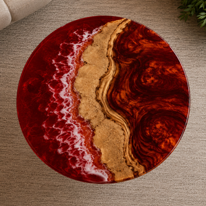 Luxury Red <b>Epoxy</b> Resin <b>Coffee</b> <b>Table</b> Natural Olive Wood | Handmade Modern Eco-Friendly Tabletop for Diwali Wedding Living Room - Product Image 2