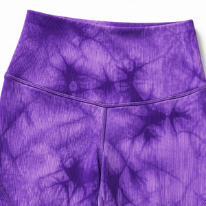 Ensemble de yoga 2 pièces pour femme, tie-dye violet, legging taille haute, crop top dos nageur à col rond, longueur intégrale, sans couture, en Spandex et Polyester - Product Image 6