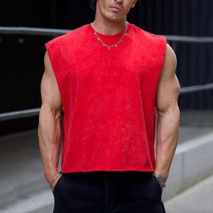 Débardeur unisexe vintage délavé à l'acide 100% coton de haute qualité avec broderie personnalisée respirant coupe oversize streetwear tricoté - Product Image 1