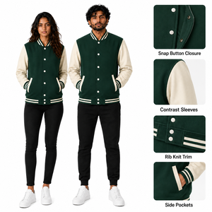 Veste universitaire unisexe vert crème, couleur unie, boutonnée, coupe classique, style preppy, pour l'automne - Product Image 5