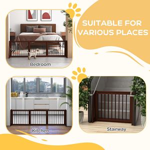 Cancelletto per Animali Domestici Autoportante in Legno da 75 Pollici con Piedini di Supporto e Tappetini Antiscivolo per Scale e Porte Interne, Chiusura a Bottone Marrone - Product Image 4