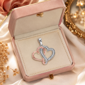 Collier pendentif double cœur en diamant de luxe |   Charme en or multicolore 14 carats en forme de cœur pour femme, cadeau d'anniversaire de mariage - Product Image 2