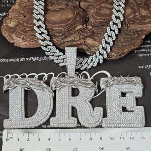 Collier Pendentif Lettre Personnalisé Sertie de Pierres, en Argent Sterling 925, Micro-Incrustation de Moissanite, Pendentif Nom Hip Hop pour Hommes et Femmes - Product Image 5
