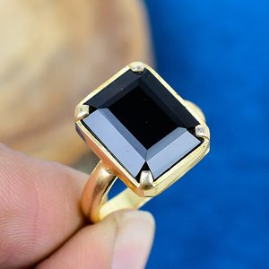 Natural Black Onyx Cushion Shape Gemstone 18K Gold Micron Over <b>925</b> Sterling <b>Silver</b> <b>Ring</b> - Product Image 1