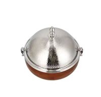 Tajine en acier inoxydable de style marocain avec base en bois, plat de service isotherme, 33 cm de diamètre, écologique pour la restauration hôtelière