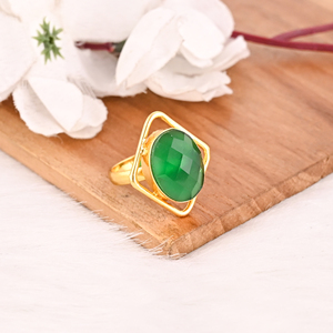 <b>Adjustable</b> Green Hydro Brass Handmade Gemstone <b>Ring</b> for Women - Product Image 4