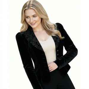 Blazer formel en velours victorien pour femme, noir, coupe classique, élégant, style vintage automne-hiver, avec perles, offre ODM - Product Image 2