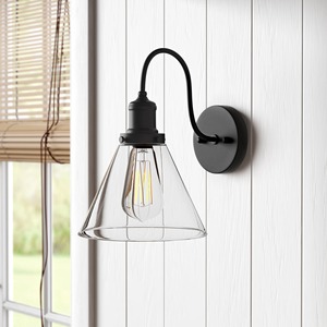 Industrial <b>Wall</b> <b>Sconce</b> Black Metal Frame Clear Glass Shade Geometric Design - Product Image 2