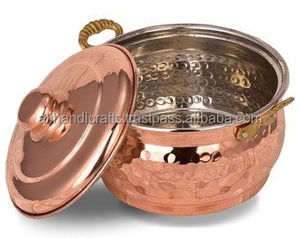 Bol en cuivre martelé avec poignées latérales incurvées en laiton, intérieur en acier inoxydable, plat à curry - Ali Handicrafts India Exportation en gros B2B - Product Image 5