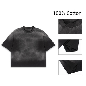 Oversized Crop Short Sleeve <b>T</b>-<b>Shirt</b> Men 100% Cotton O-Neck Casual Eco-Friendly Washed Finish <b>Silk</b> Screen Printed Logo Front - Product Image 3