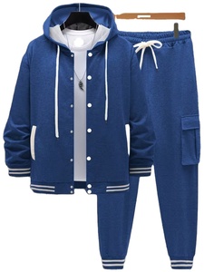 New Men's Casual Sporty Hooded Baseball Jacket Cardigan Long-Sleeve Work Pocket Long Pants Set Bangladesh 100% Cotton Fleece - Product Image 3